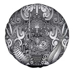 New Zealand Taiaha Maori Spare Tire Cover Kiwikiwi Minimalist Silver Fern Tukutuku Motif