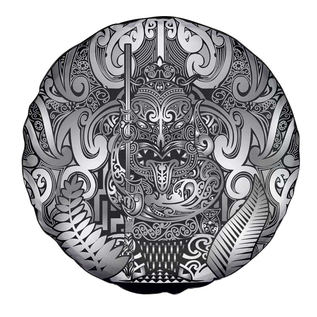 New Zealand Taiaha Maori Spare Tire Cover Kiwikiwi Minimalist Silver Fern Tukutuku Motif