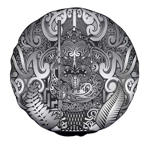 New Zealand Taiaha Maori Spare Tire Cover Kiwikiwi Minimalist Silver Fern Tukutuku Motif