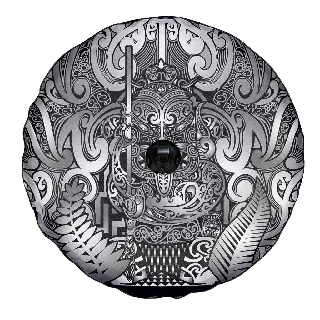 New Zealand Taiaha Maori Spare Tire Cover Kiwikiwi Minimalist Silver Fern Tukutuku Motif