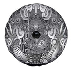 New Zealand Taiaha Maori Spare Tire Cover Kiwikiwi Minimalist Silver Fern Tukutuku Motif