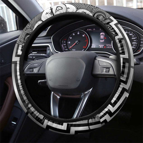 New Zealand Taiaha Maori Steering Wheel Cover Kiwikiwi Minimalist Silver Fern Tukutuku Motif