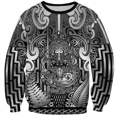 Custom New Zealand Taiaha Maori Sweatshirt Kiwikiwi Minimalist Silver Fern Tukutuku Motif