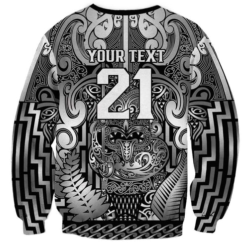 Custom New Zealand Taiaha Maori Sweatshirt Kiwikiwi Minimalist Silver Fern Tukutuku Motif