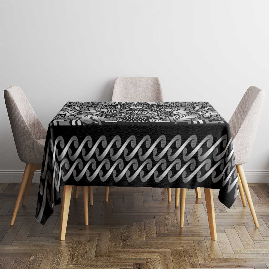 New Zealand Taiaha Maori Tablecloth Kiwikiwi Minimalist Silver Fern Tukutuku Motif
