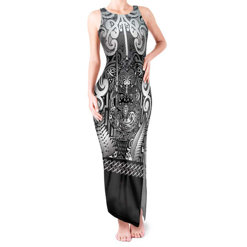 Custom New Zealand Taiaha Maori Tank Maxi Dress Kiwikiwi Minimalist Silver Fern Tukutuku Motif