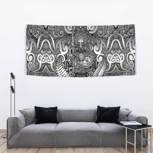 New Zealand Taiaha Maori Tapestry Kiwikiwi Minimalist Silver Fern Tukutuku Motif