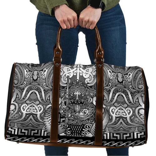 New Zealand Taiaha Maori Travel Bag Kiwikiwi Minimalist Silver Fern Tukutuku Motif