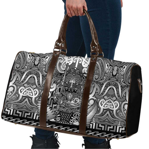 New Zealand Taiaha Maori Travel Bag Kiwikiwi Minimalist Silver Fern Tukutuku Motif