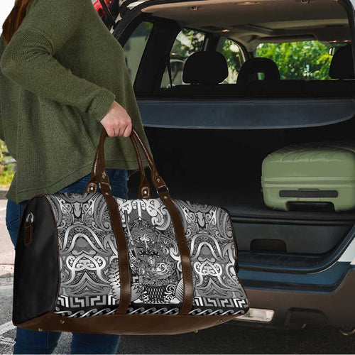 New Zealand Taiaha Maori Travel Bag Kiwikiwi Minimalist Silver Fern Tukutuku Motif
