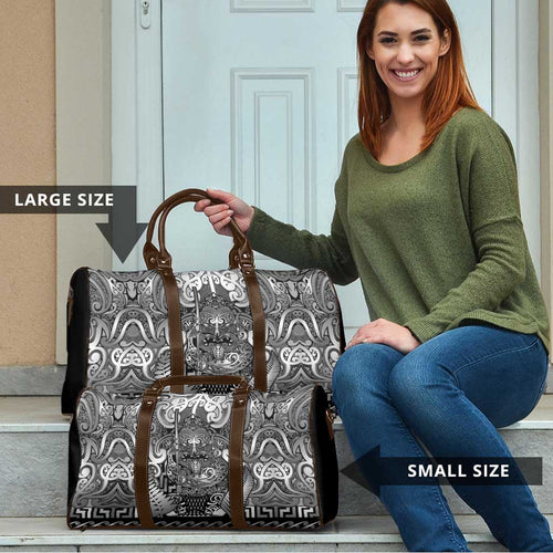 New Zealand Taiaha Maori Travel Bag Kiwikiwi Minimalist Silver Fern Tukutuku Motif
