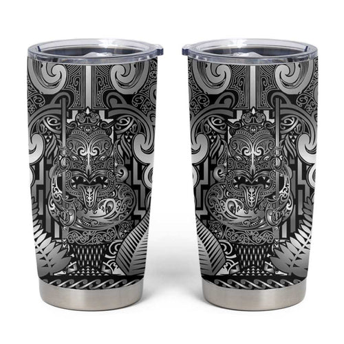Custom New Zealand Taiaha Maori Tumbler Cup Kiwikiwi Minimalist Silver Fern Tukutuku Motif