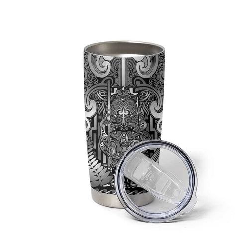 Custom New Zealand Taiaha Maori Tumbler Cup Kiwikiwi Minimalist Silver Fern Tukutuku Motif