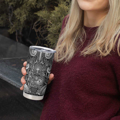Custom New Zealand Taiaha Maori Tumbler Cup Kiwikiwi Minimalist Silver Fern Tukutuku Motif