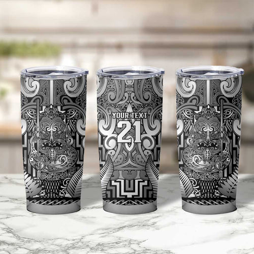 Custom New Zealand Taiaha Maori Tumbler Cup Kiwikiwi Minimalist Silver Fern Tukutuku Motif