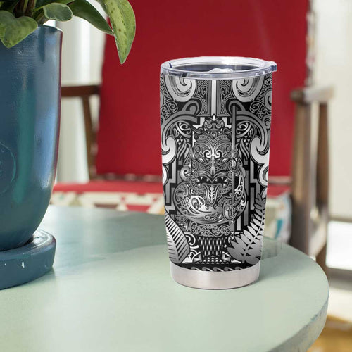 Custom New Zealand Taiaha Maori Tumbler Cup Kiwikiwi Minimalist Silver Fern Tukutuku Motif