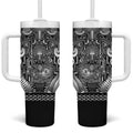 Custom New Zealand Taiaha Maori Tumbler With Handle Kiwikiwi Minimalist Silver Fern Tukutuku Motif