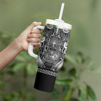 Custom New Zealand Taiaha Maori Tumbler With Handle Kiwikiwi Minimalist Silver Fern Tukutuku Motif
