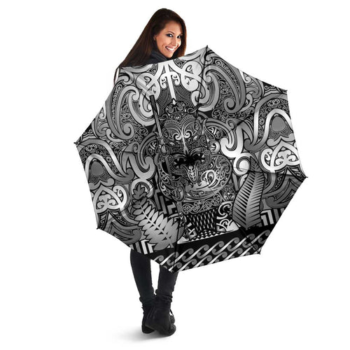 New Zealand Taiaha Maori Umbrella Kiwikiwi Minimalist Silver Fern Tukutuku Motif