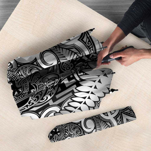 New Zealand Taiaha Maori Umbrella Kiwikiwi Minimalist Silver Fern Tukutuku Motif