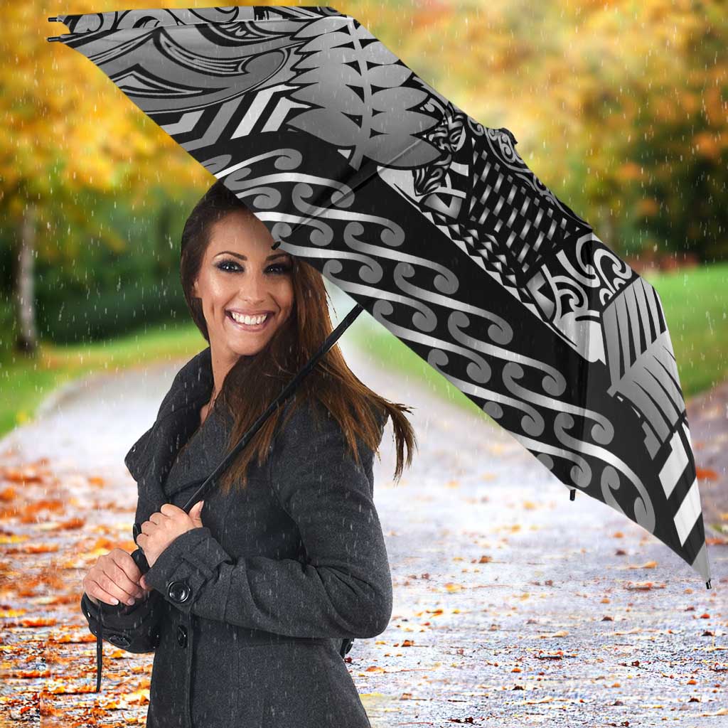 New Zealand Taiaha Maori Umbrella Kiwikiwi Minimalist Silver Fern Tukutuku Motif