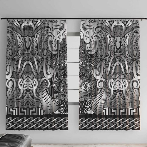 New Zealand Taiaha Maori Window Curtain Kiwikiwi Minimalist Silver Fern Tukutuku Motif
