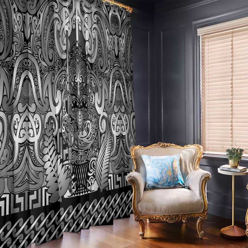 New Zealand Taiaha Maori Window Curtain Kiwikiwi Minimalist Silver Fern Tukutuku Motif