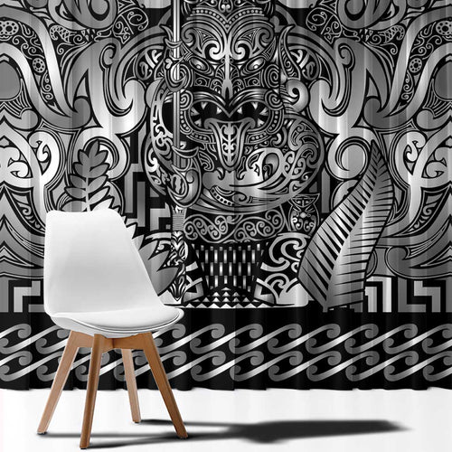 New Zealand Taiaha Maori Window Curtain Kiwikiwi Minimalist Silver Fern Tukutuku Motif