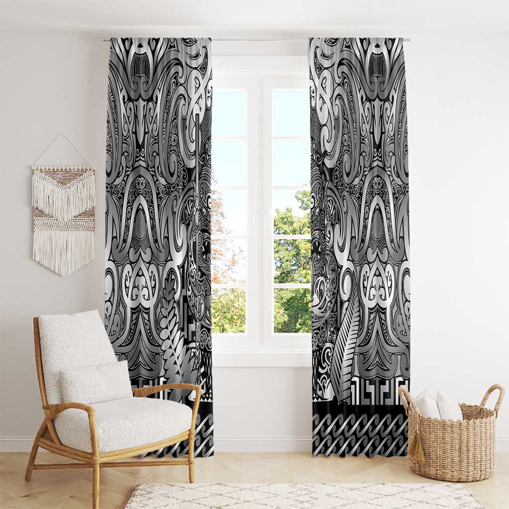 New Zealand Taiaha Maori Window Curtain Kiwikiwi Minimalist Silver Fern Tukutuku Motif