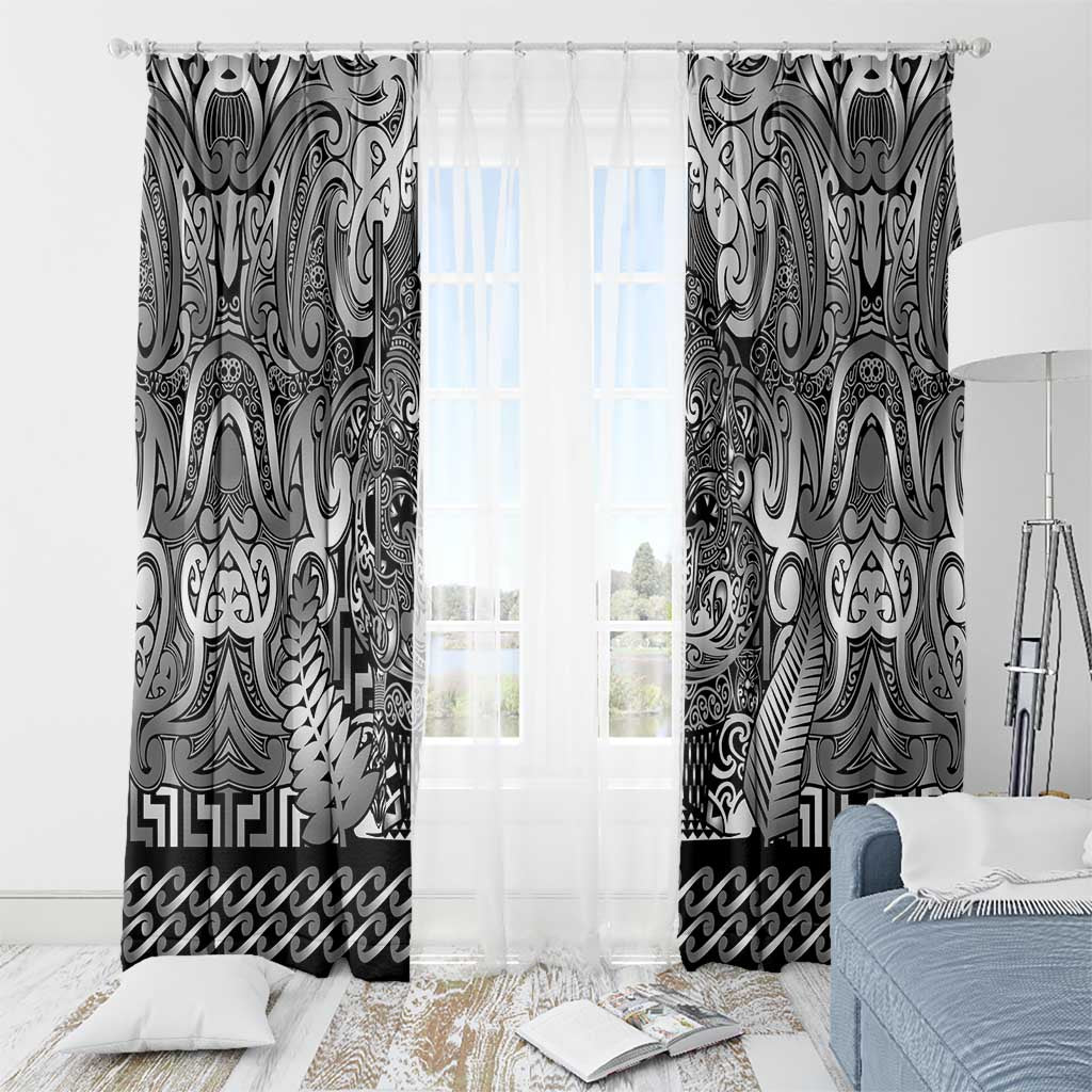 New Zealand Taiaha Maori Window Curtain Kiwikiwi Minimalist Silver Fern Tukutuku Motif