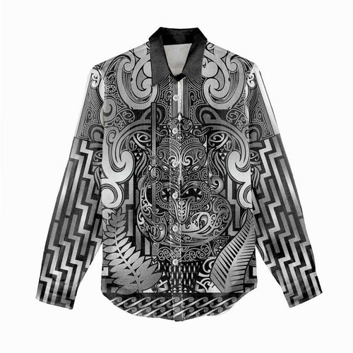 Custom New Zealand Taiaha Maori Women Casual Shirt Kiwikiwi Minimalist Silver Fern Tukutuku Motif