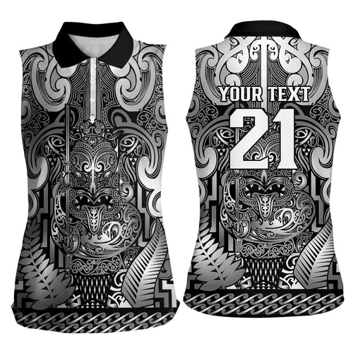 Custom New Zealand Taiaha Maori Women Sleeveless Polo Shirt Kiwikiwi Minimalist Silver Fern Tukutuku Motif
