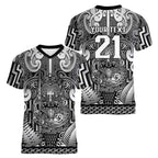 Custom New Zealand Taiaha Maori Women V-Neck T-Shirt Kiwikiwi Minimalist Silver Fern Tukutuku Motif