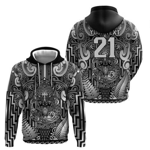 Custom New Zealand Taiaha Maori Zip Hoodie Kiwikiwi Minimalist Silver Fern Tukutuku Motif