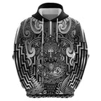 Custom New Zealand Taiaha Maori Zip Hoodie Kiwikiwi Minimalist Silver Fern Tukutuku Motif