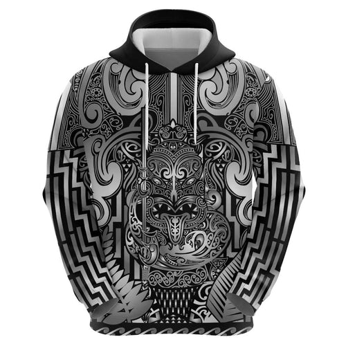 Custom New Zealand Taiaha Maori Zip Hoodie Kiwikiwi Minimalist Silver Fern Tukutuku Motif
