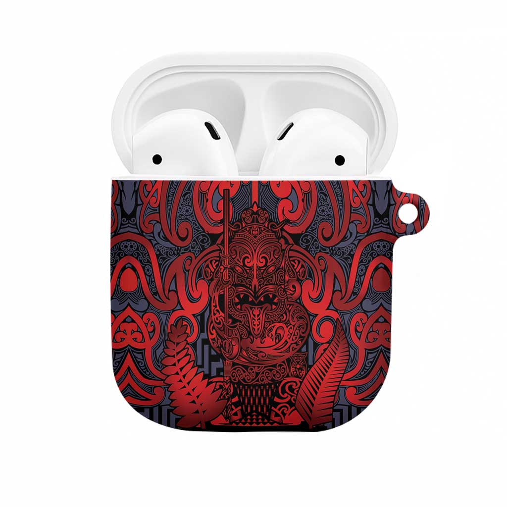 New Zealand Taiaha Maori AirPods Case Whero Minimalist Silver Fern Tukutuku Motif