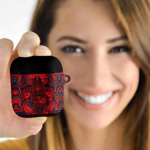 New Zealand Taiaha Maori AirPods Case Whero Minimalist Silver Fern Tukutuku Motif
