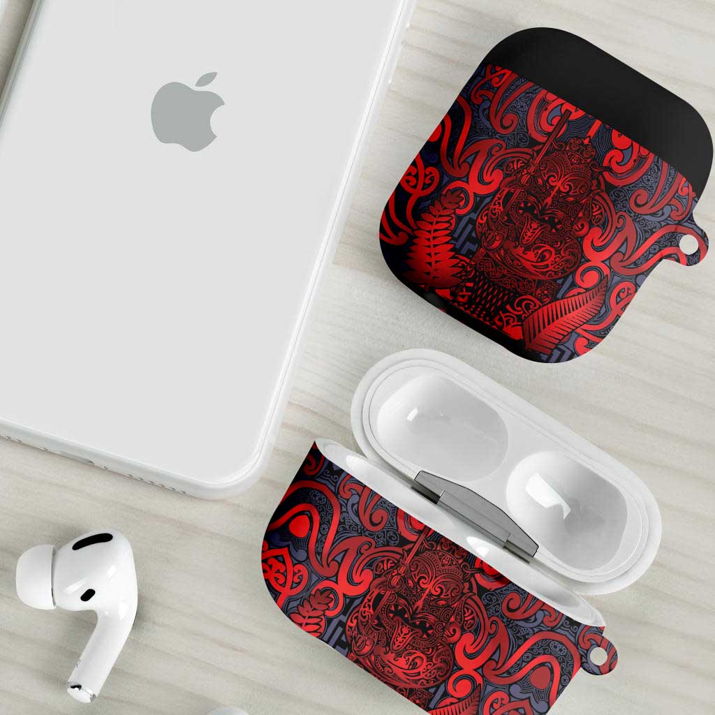 New Zealand Taiaha Maori AirPods Case Whero Minimalist Silver Fern Tukutuku Motif