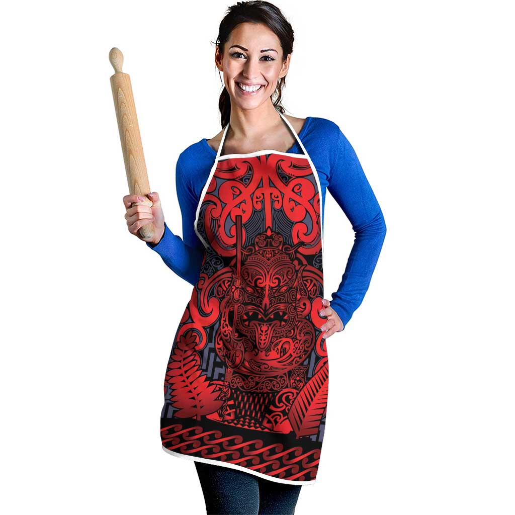 New Zealand Taiaha Maori Apron Whero Minimalist Silver Fern Tukutuku Motif