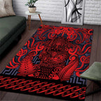 New Zealand Taiaha Maori Area Rug Whero Minimalist Silver Fern Tukutuku Motif