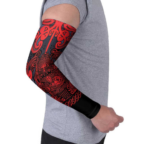 Custom New Zealand Taiaha Maori Arm Sleeves Whero Minimalist Silver Fern Tukutuku Motif