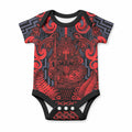 Custom New Zealand Taiaha Maori Baby Onesie Whero Minimalist Silver Fern Tukutuku Motif