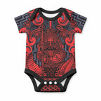 Custom New Zealand Taiaha Maori Baby Onesie Whero Minimalist Silver Fern Tukutuku Motif