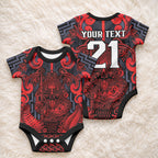 Custom New Zealand Taiaha Maori Baby Onesie Whero Minimalist Silver Fern Tukutuku Motif
