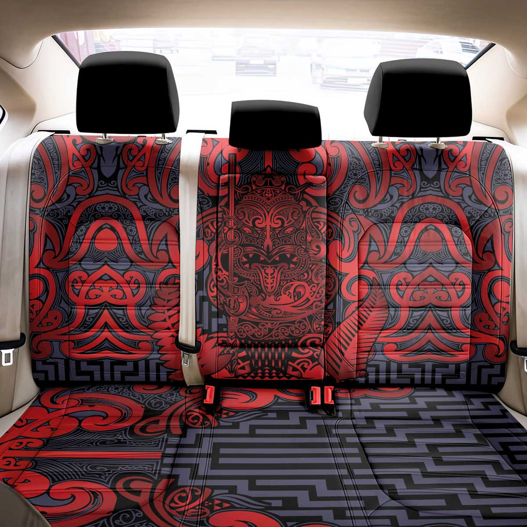 New Zealand Taiaha Maori Back Car Seat Cover Whero Minimalist Silver Fern Tukutuku Motif