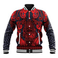 Custom New Zealand Taiaha Maori Baseball Jacket Whero Minimalist Silver Fern Tukutuku Motif