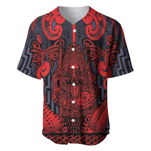 Custom New Zealand Taiaha Maori Baseball Jersey Whero Minimalist Silver Fern Tukutuku Motif