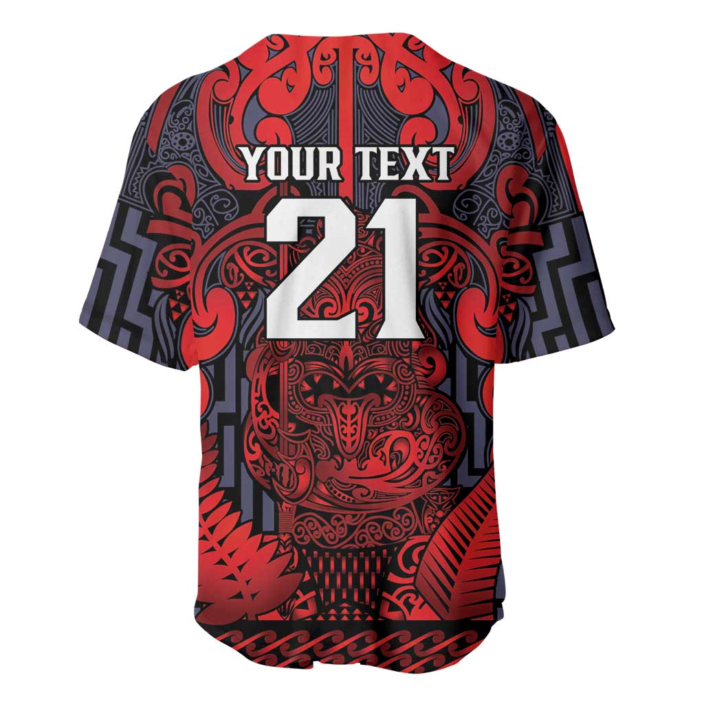 Custom New Zealand Taiaha Maori Baseball Jersey Whero Minimalist Silver Fern Tukutuku Motif