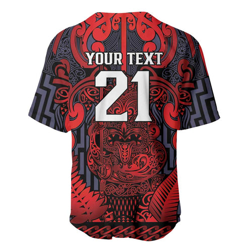 Custom New Zealand Taiaha Maori Baseball Jersey Whero Minimalist Silver Fern Tukutuku Motif